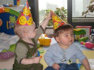 Finn and Jack at Finn's party.  The hats stayed on for all of 30 seconds. 